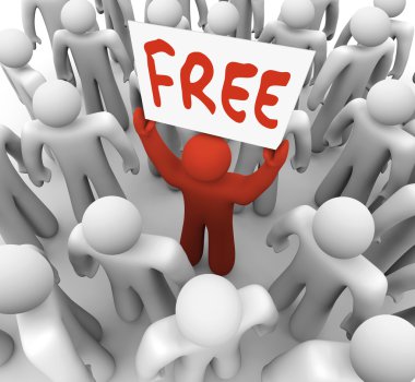 Free Sign Man Holding Giveaway Banner in Crowd clipart