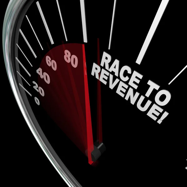 Race to Revenue Rising Speedometer Needle Profits — Stock Photo, Image