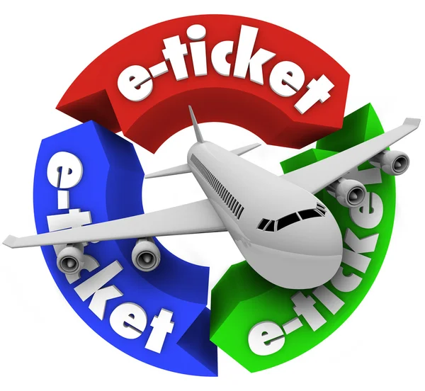 E-ticket vliegtuig reizen boek vlucht voor vakantie of zakelijke — Stockfoto