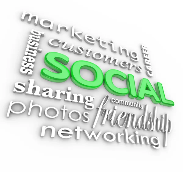 Κοινωνική 3d λέξεις φόντο Κοινότητα επιχειρήσεις εμπορίας — Φωτογραφία Αρχείου