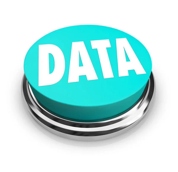 Palavra de dados sobre Blue Round Button Information Measurement — Fotografia de Stock