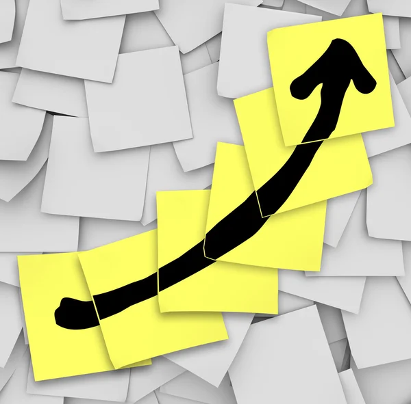 Arrow Up Tracking Growth Success Sticky Notes — Stock Photo, Image