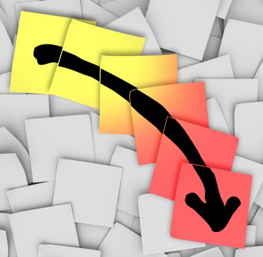 Arrow Down Tracking Failure Loss Sticky Notes clipart