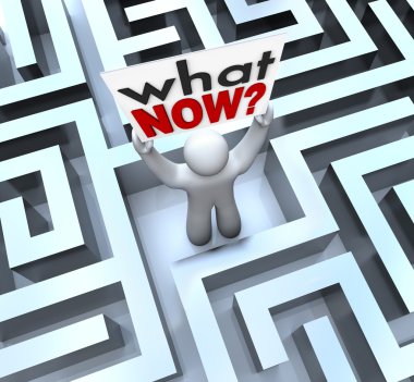 What Now Confused Person Holding Sign Lost in Maze clipart