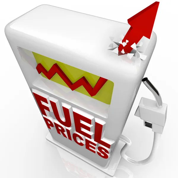 Gaspriserna - pilen stiger vid bensinpump — Stockfoto