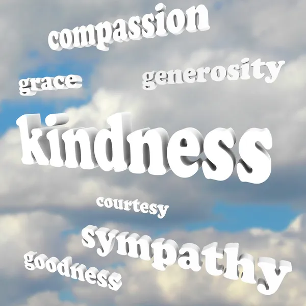 Kindness Words in Sky Compassionate Generous Background — Stock Photo, Image