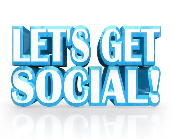 Let's get sociaal 3d woorden aan-up uitnodiging aan partij — Stockfoto