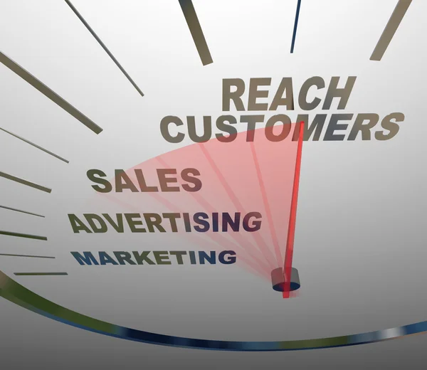 Reach Customers Speedometer Marketing Реклама продаж — стоковое фото
