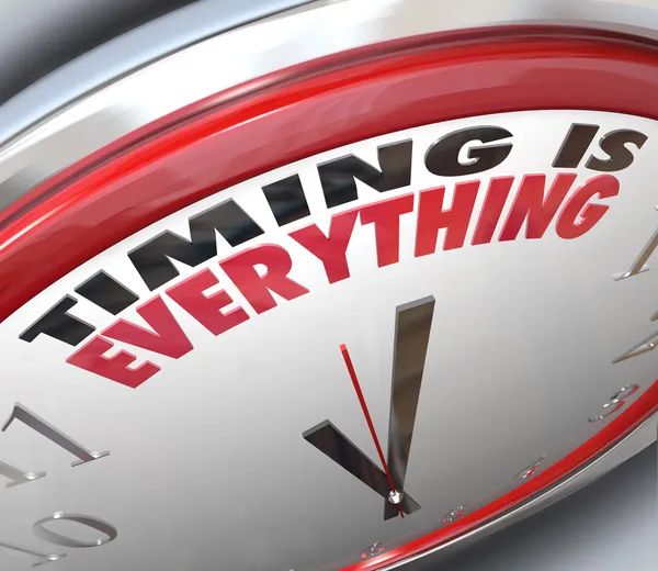 Timing é tudo palavras no relógio Velocidade pontual — Fotografia de Stock