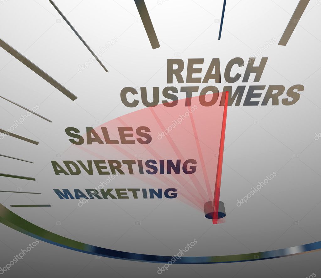 Reach Customers Speedometer Marketing Advertising Sales