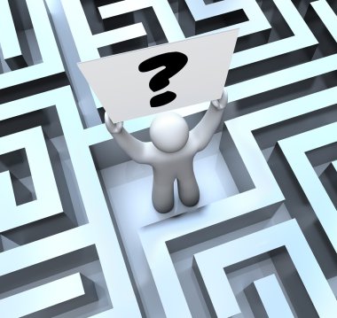 Person Holding Question Mark Sign Lost in Maze Labyrinth clipart