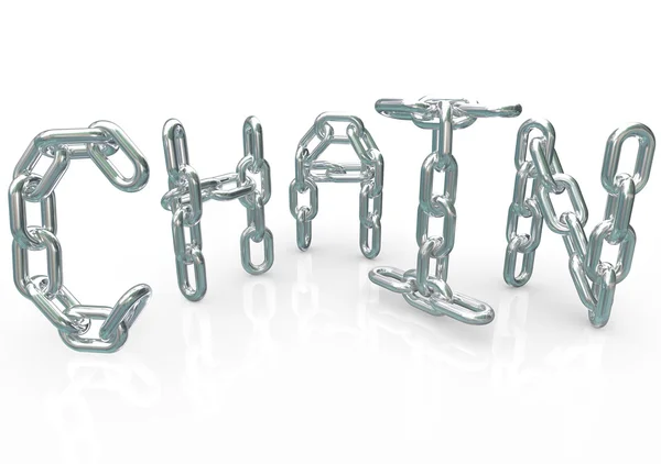 Palabra de cadena en enlaces metálicos conectados juntos Proceso de equipo — Foto de Stock