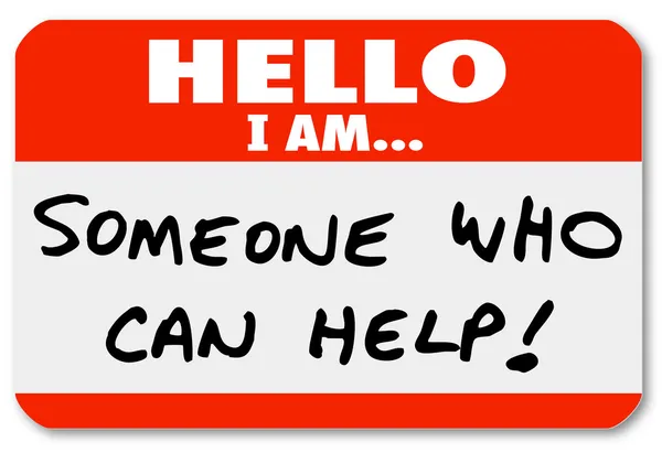 Olá, eu sou alguém que pode ajudar Nametag Palavras — Fotografia de Stock