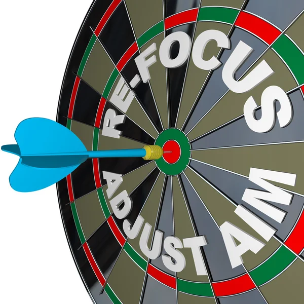 Refocus anpassen Ziel Dartscheibe verbessern den Erfolg — Stockfoto