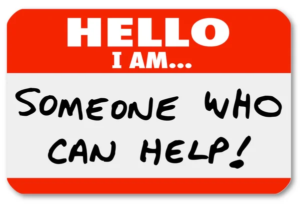 Hello I Am Someone who can help Nametag Words Лицензионные Стоковые Фото