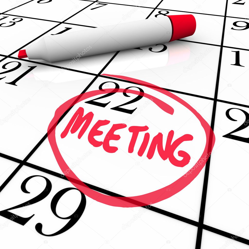 Meeting Word Circled on Calendar Red Marker