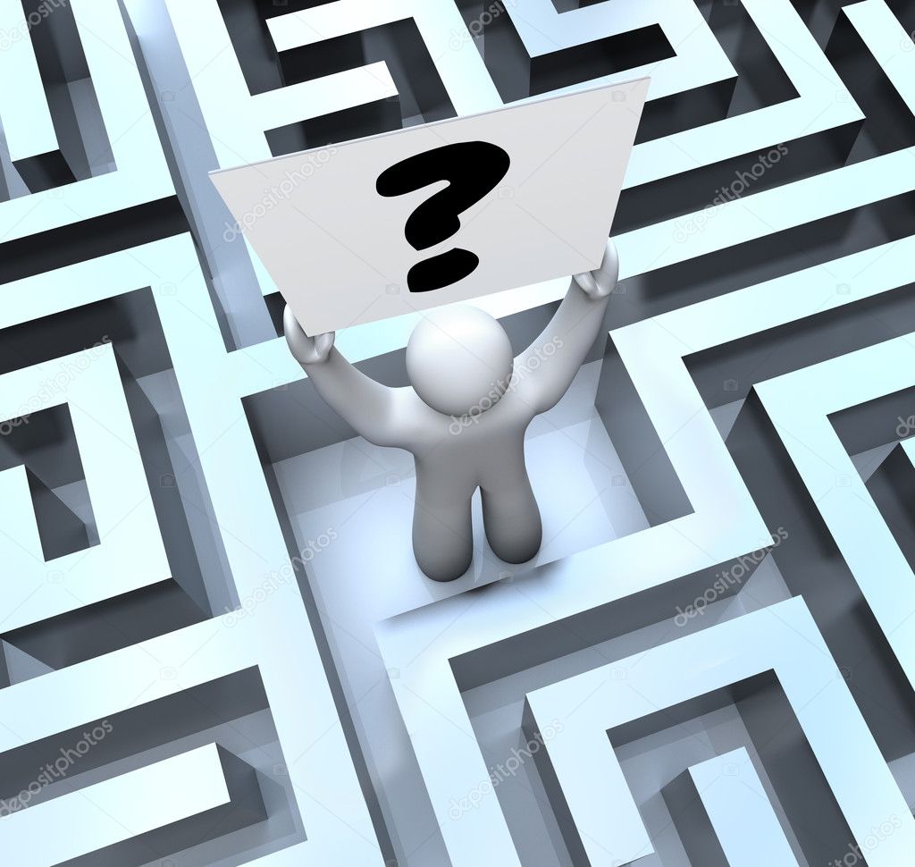 Person Holding Question Mark Sign Lost in Maze Labyrinth