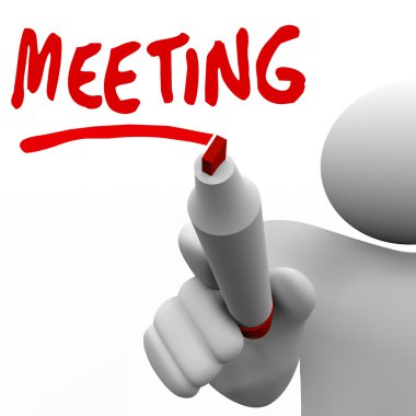 Meeting Word Man Writing on Board Discussion Meet Up clipart