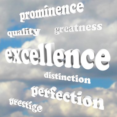 Excellence Greatness Quality Words in Cloudy Blue Sky clipart