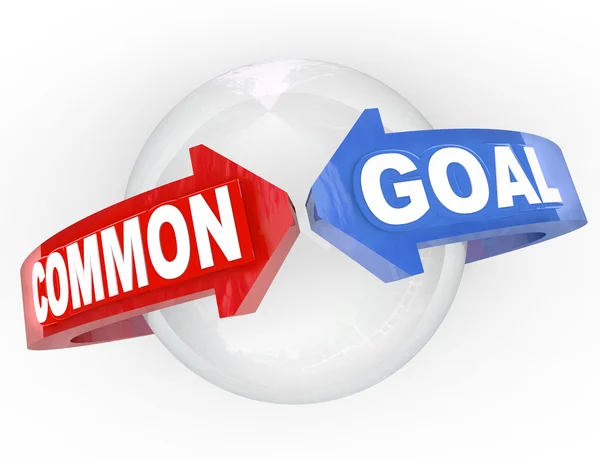 2 つの矢印を満たす球相互の利益の周りの共通の目標 — ストック写真