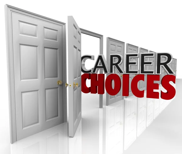 Career Choices Words Many Doors Opportunities Jobs — Stock Photo, Image