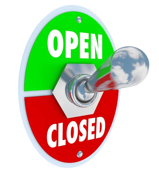 Ανοιχτό vs κλειστό διακόπτη ρύθμισης διάκενου άνοιγμα κατάστημα επιχείρησης — Φωτογραφία Αρχείου
