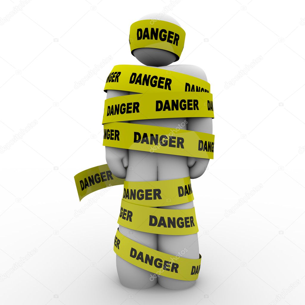 Person Wrapped in Yellow Danger Tape Warning Caution