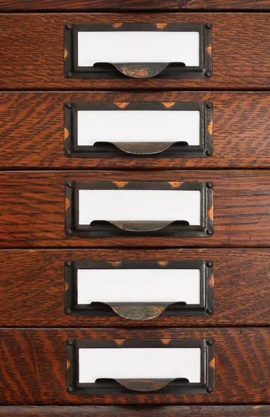 Cajones de archivo plano viejo con etiquetas en blanco —  Fotos de Stock