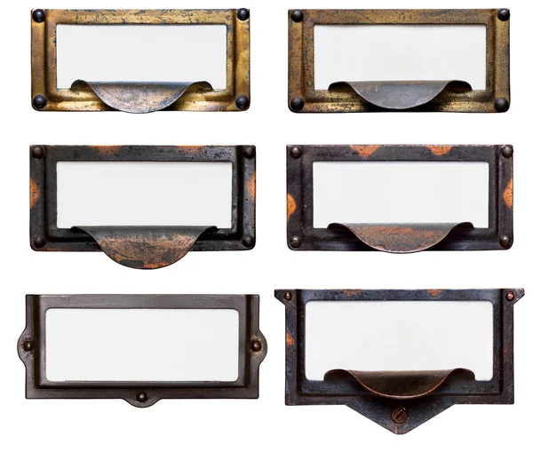 Oude bestand lade frames met etiketten blanco — Stockfoto