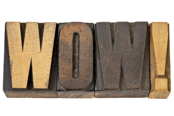 Wow - exclamation in wood type — Stock Photo, Image