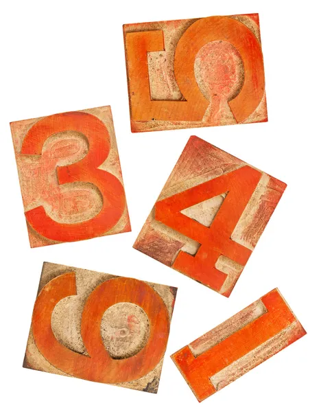 Red orange numbers in wood type — Stock Photo, Image