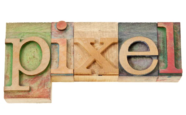 Λέξη pixel στο είδος ξύλου — Φωτογραφία Αρχείου