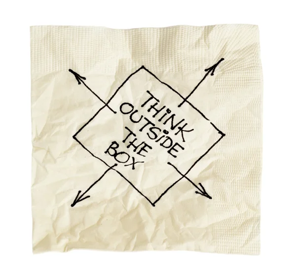 Think outside the box on a napkin — Stock Photo, Image