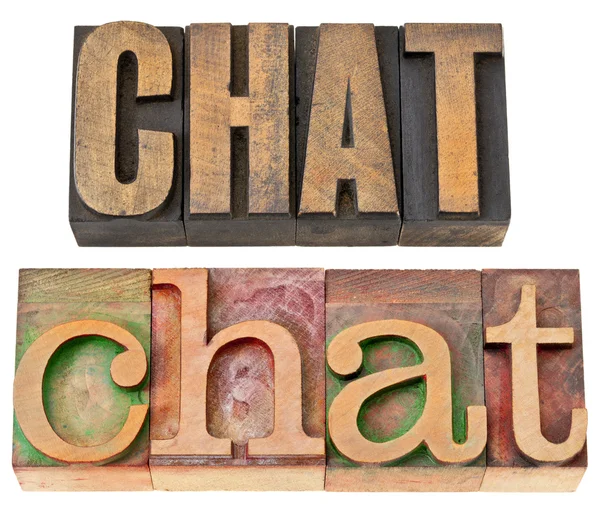 Chat word in letterpress wood type — Stock Photo, Image