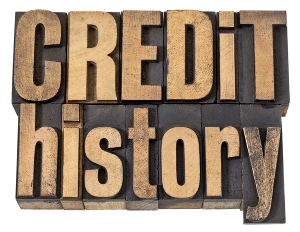 Credit history text in wood type — Stock Photo, Image