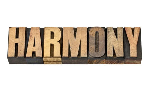 Harmony word in wood type — Stock Photo, Image