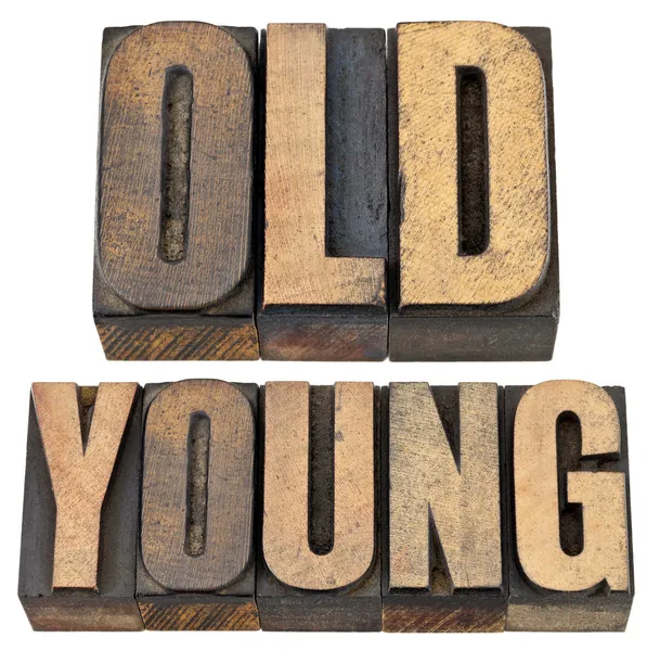 Velhos e jovens em tipografia tipo de madeira — Fotografia de Stock