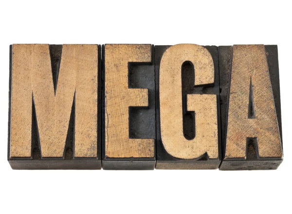 Mega word in wood type — Stock Photo, Image