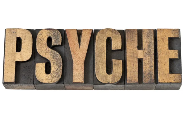 Psyche palavra em tipo de madeira — Fotografia de Stock