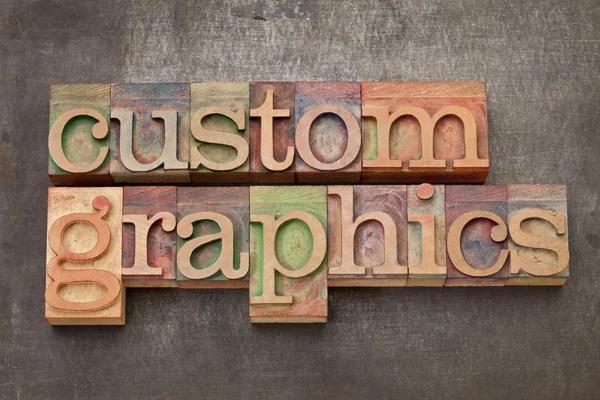 Custom graphics in wood type — Stock Photo, Image