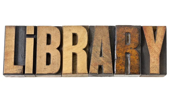 Library word in wood type — Stock Photo, Image