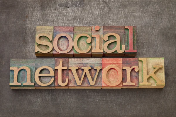 Social network in legno tipo — Foto Stock