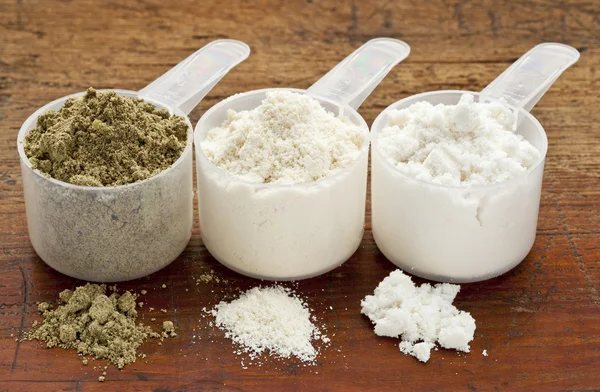 Hemp and whey protein powder — Stock Photo, Image