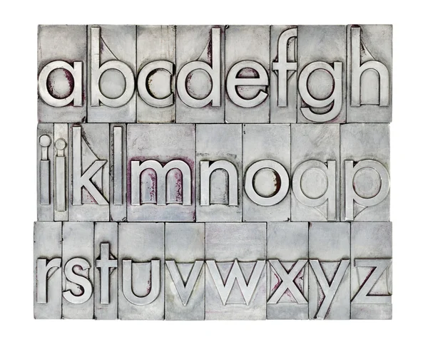 English alphabet in metal type — Stock Photo, Image