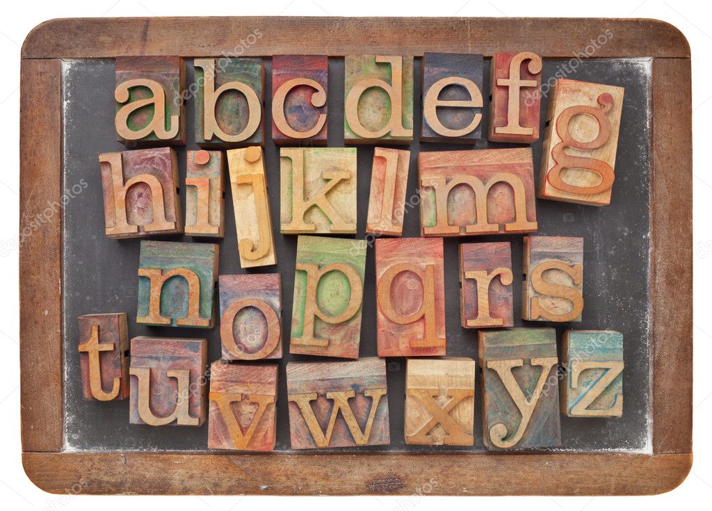 Letterpress alphabet on balckboard
