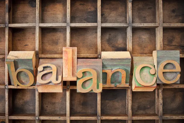 Balance word in wood type — Stock Photo, Image