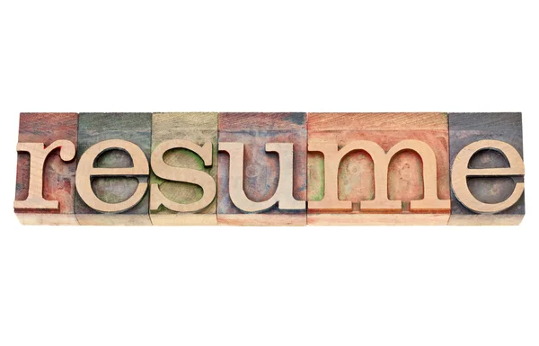 Resume word in letterpress wood type — Stock Photo, Image