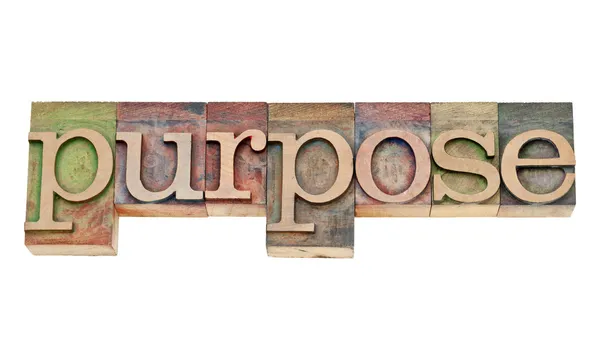Σκοπός λέξη στο letterpress είδος ξύλου — Φωτογραφία Αρχείου