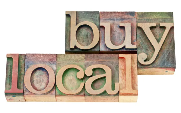 Buy local in letterpress wood type — Stock Photo, Image