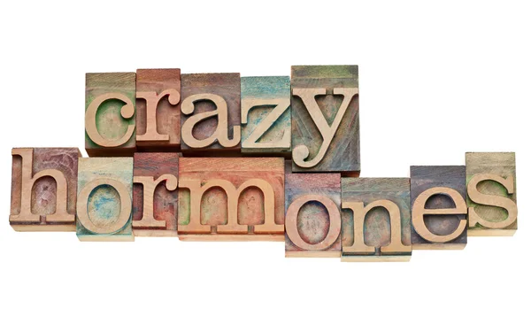 Crazy hormones text in wood type — Stockfoto